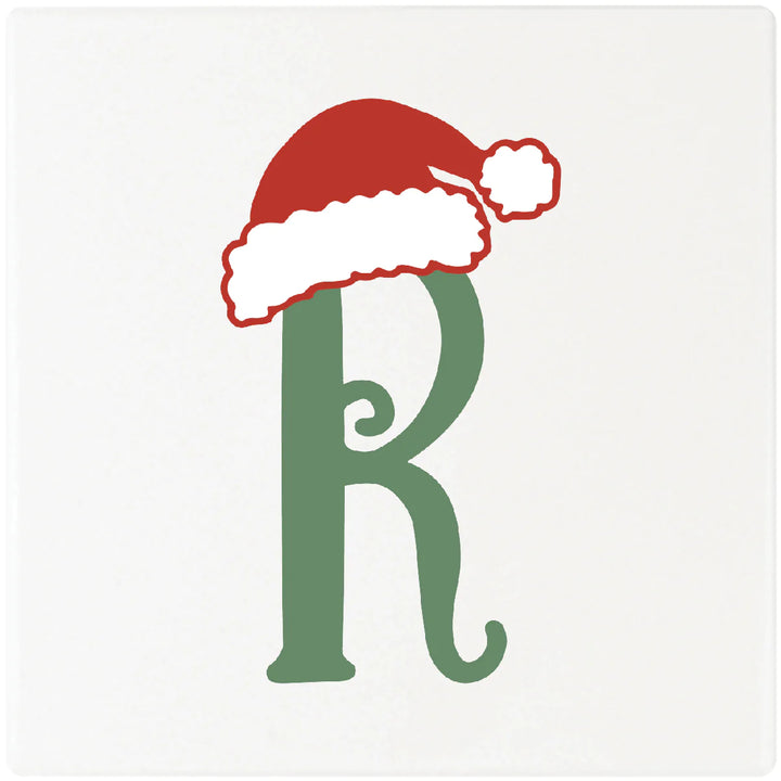 4" Absorbent Square Ceramic Monogram Coasters, Santa Hat Design, 2 Sets of 4, 8 Pieces - Christmas by Krebs Wholesale