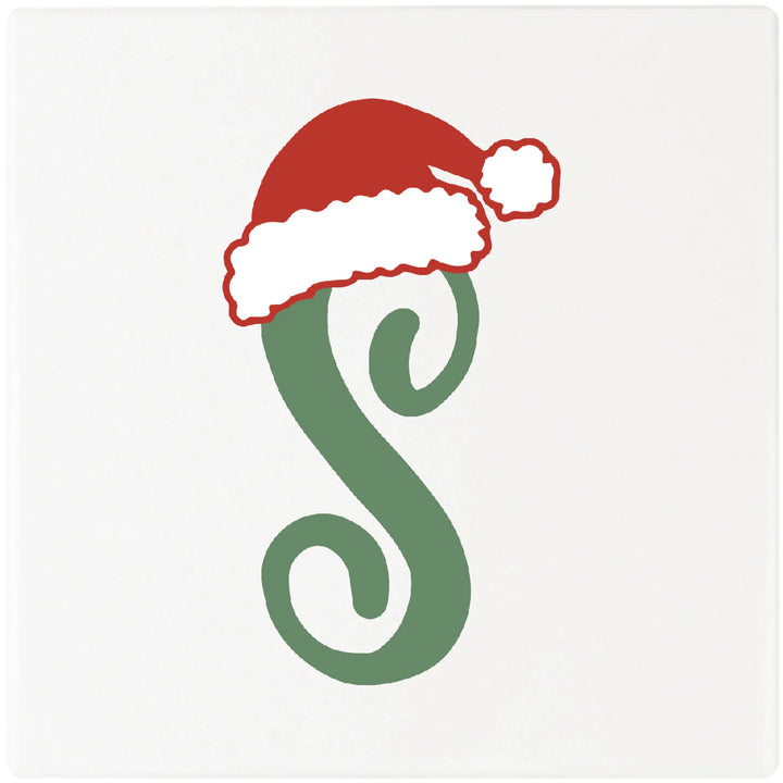 4" Absorbent Square Ceramic Monogram Coasters, Santa Hat Design, 2 Sets of 4, 8 Pieces - Christmas by Krebs Wholesale