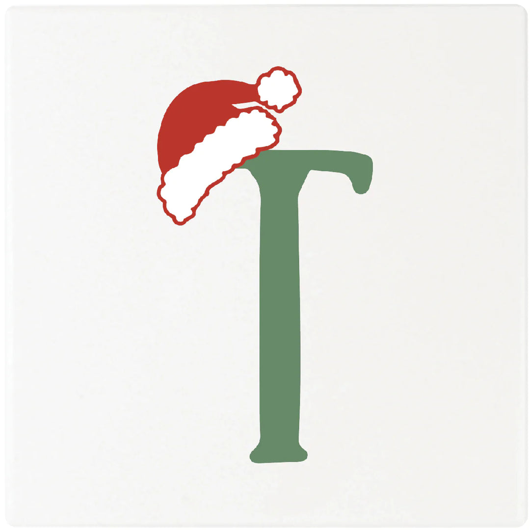 4" Absorbent Square Ceramic Monogram Coasters, Santa Hat Design, 2 Sets of 4, 8 Pieces - Christmas by Krebs Wholesale