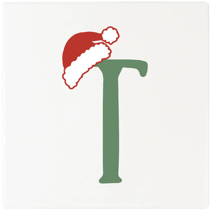 4" Absorbent Square Ceramic Monogram Coasters, Santa Hat Design, 2 Sets of 4, 8 Pieces - Christmas by Krebs Wholesale