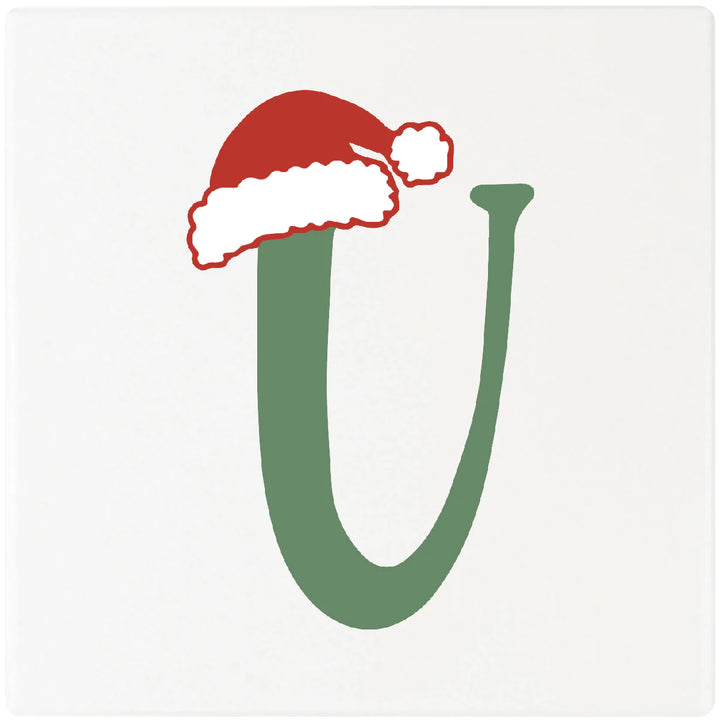 4" Absorbent Square Ceramic Monogram Coasters, Santa Hat Design, 2 Sets of 4, 8 Pieces - Christmas by Krebs Wholesale
