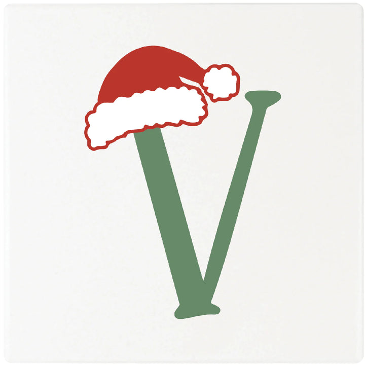 4" Absorbent Square Ceramic Monogram Coasters, Santa Hat Design, 2 Sets of 4, 8 Pieces - Christmas by Krebs Wholesale