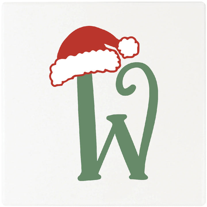 4" Absorbent Square Ceramic Monogram Coasters, Santa Hat Design, 2 Sets of 4, 8 Pieces - Christmas by Krebs Wholesale