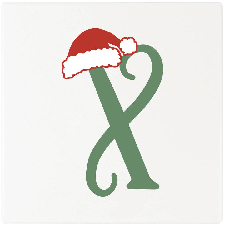 4" Absorbent Square Ceramic Monogram Coasters, Santa Hat Design, 2 Sets of 4, 8 Pieces - Christmas by Krebs Wholesale