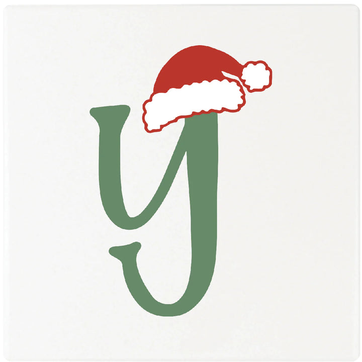 4" Absorbent Square Ceramic Monogram Coasters, Santa Hat Design, 2 Sets of 4, 8 Pieces - Christmas by Krebs Wholesale