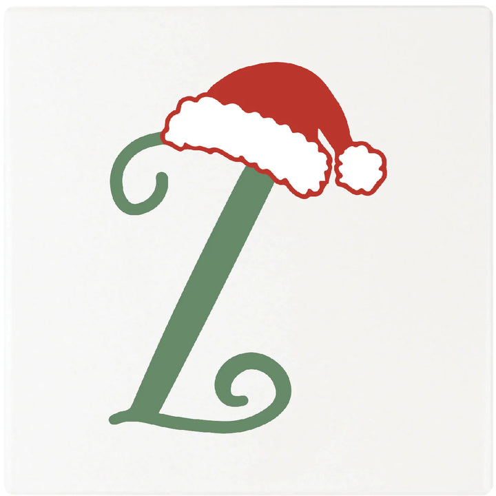 4" Absorbent Square Ceramic Monogram Coasters, Santa Hat Design, 2 Sets of 4, 8 Pieces - Christmas by Krebs Wholesale