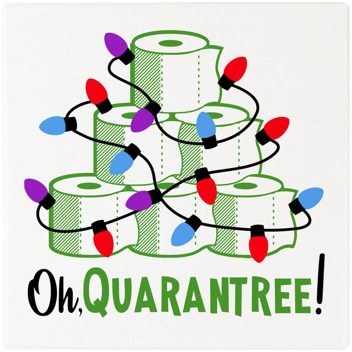 [Set of 4] 4" Premium Absorbent Ceramic Square Christmas Holiday Humor Gift Housewarming Coasters - Oh Quarantree