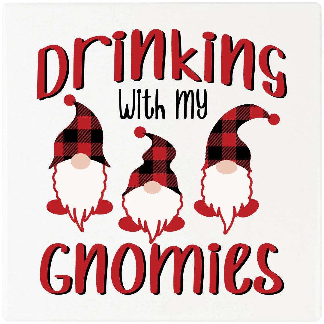 4" Square Cermaic Christmas Humor Coaster Set, Drinking With My Gnomies, 2 Sets of 4, 8 Pieces - Christmas by Krebs Wholesale