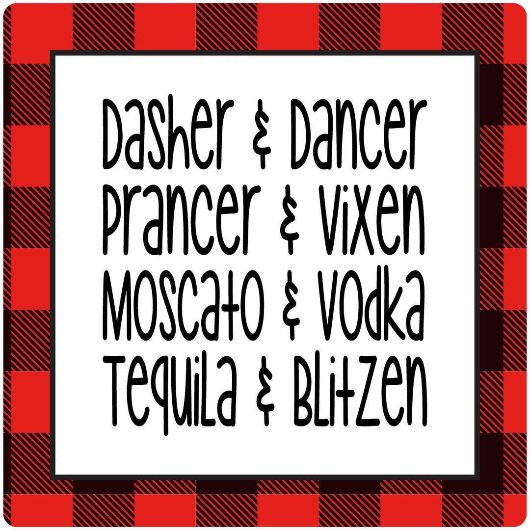 [Set of 4] 4" Premium Absorbent Ceramic Square Christmas Holiday Humor Gift Housewarming Coasters - Dasher & Dancer