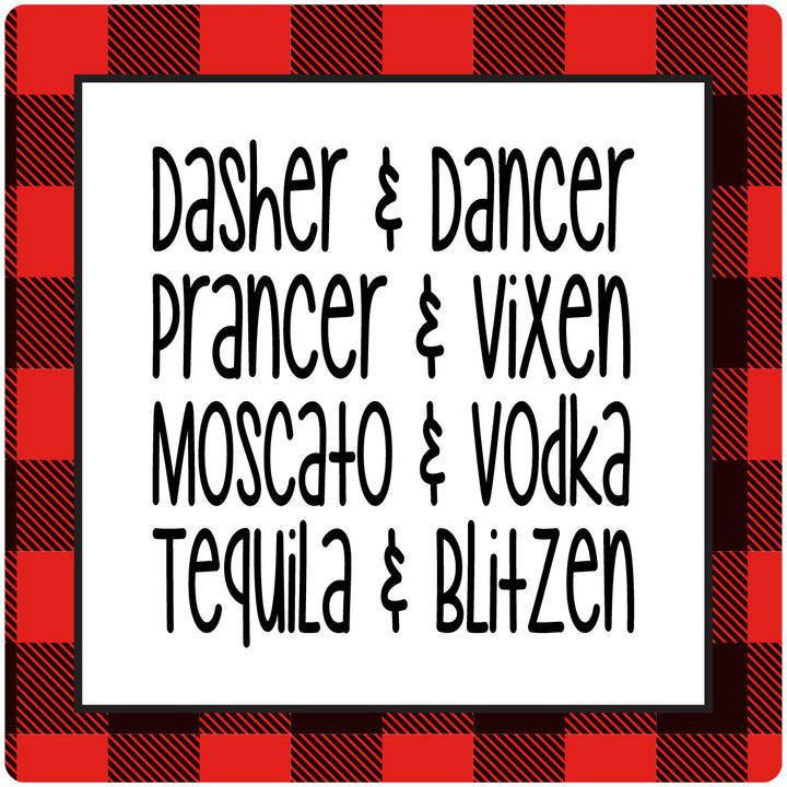 [Set of 4] 4" Premium Absorbent Ceramic Square Christmas Holiday Humor Gift Housewarming Coasters - Dasher & Dancer