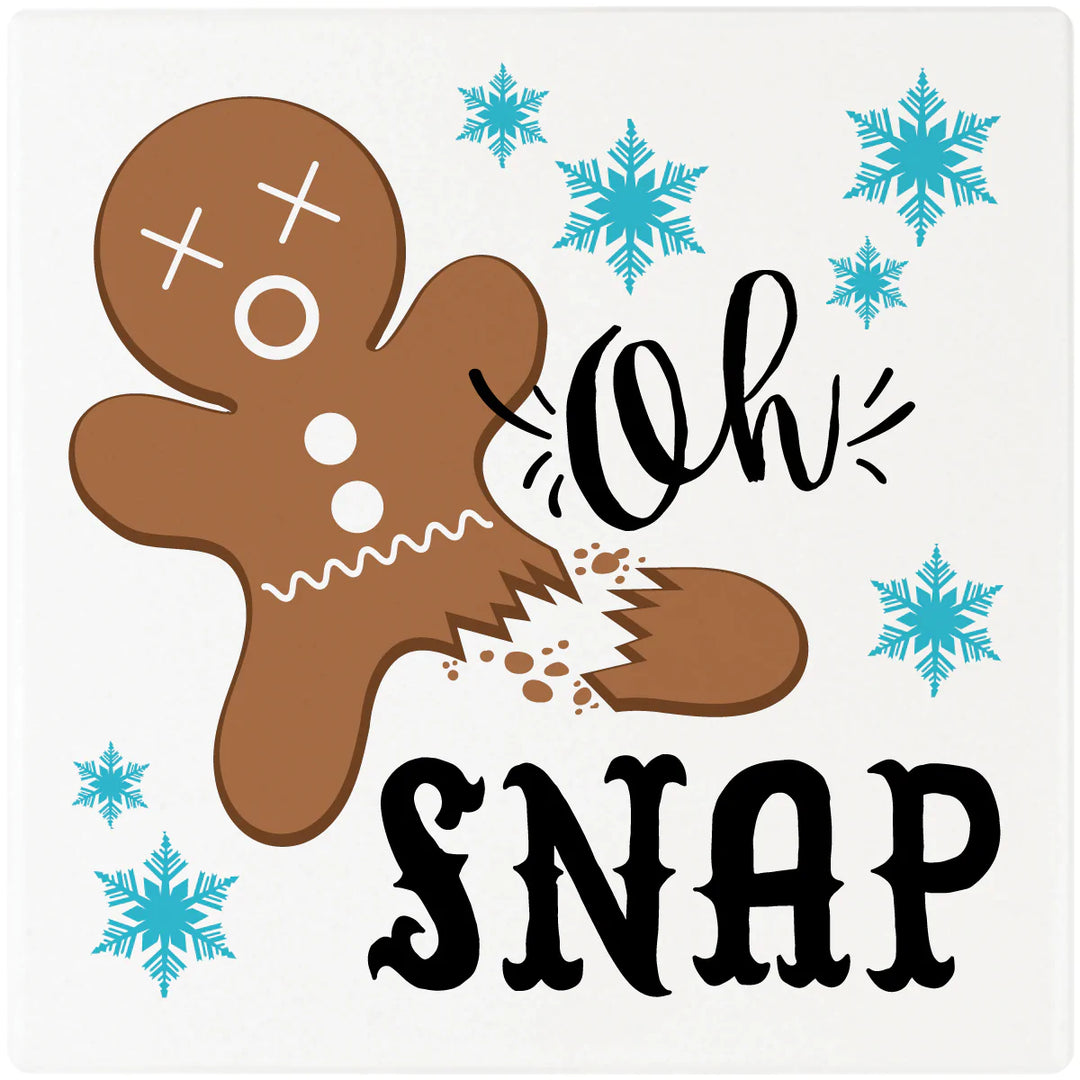 4" Square Cermaic Christmas Humor Coaster Set, Oh Snap, 2 Sets of 4, 8 Pieces - Christmas by Krebs Wholesale