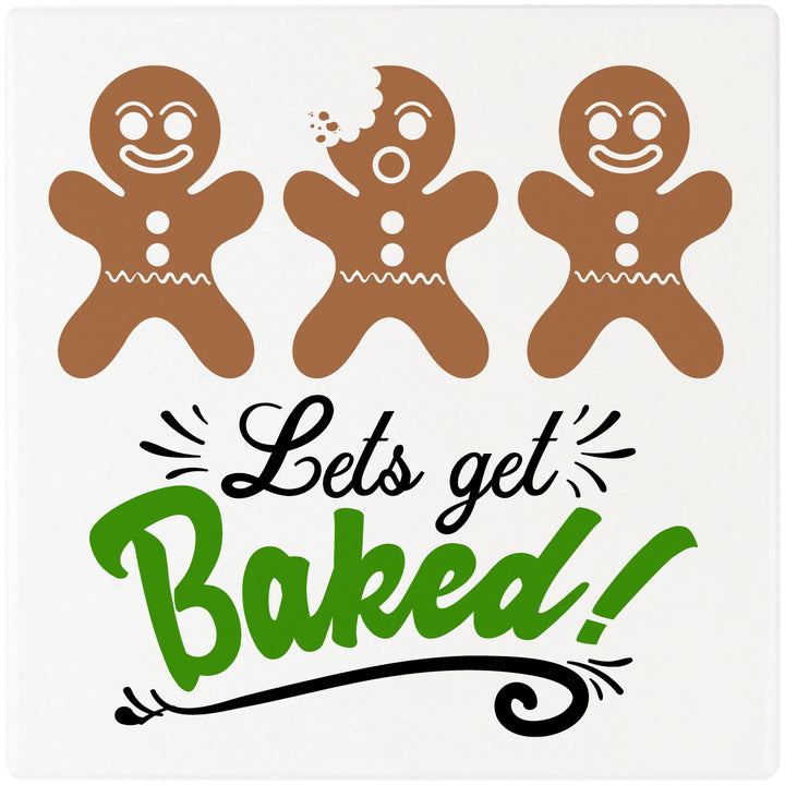 [Set of 4] 4" Premium Absorbent Ceramic Square Christmas Holiday Humor Gift Housewarming Coasters - Let's Get Baked