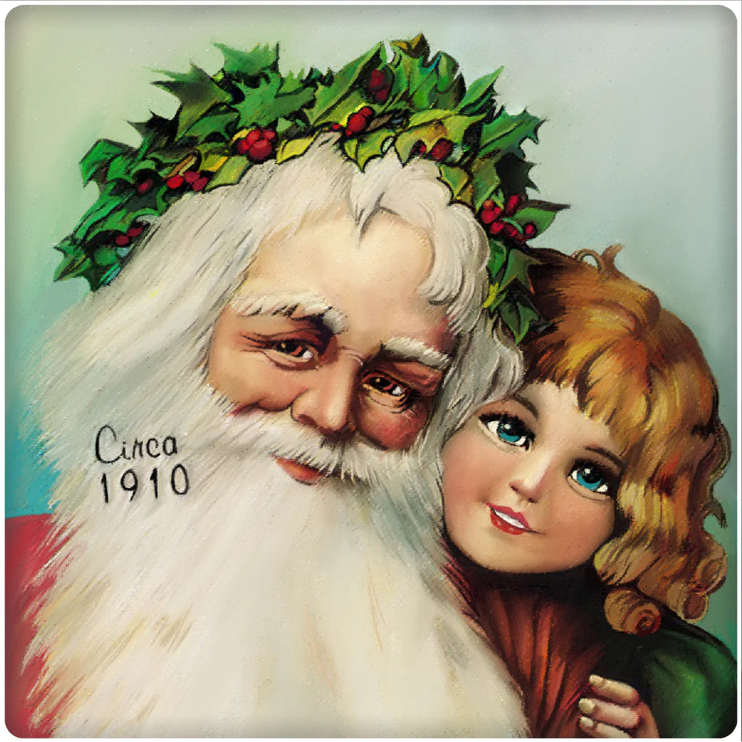 4 Inch Square Ceramic Coaster Set, Historic Santa 1910, 2 Sets of 4, 8 Pieces - Christmas by Krebs Wholesale