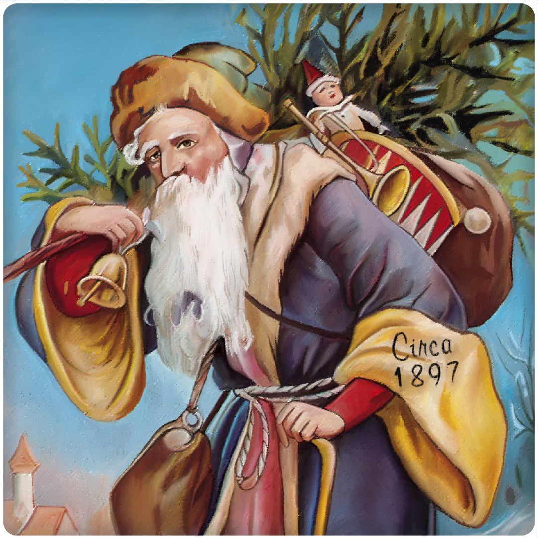 4 Inch Square Ceramic Coaster Set, Historic Santa 1897, 2 Sets of 4, 8 Pieces - Christmas by Krebs Wholesale