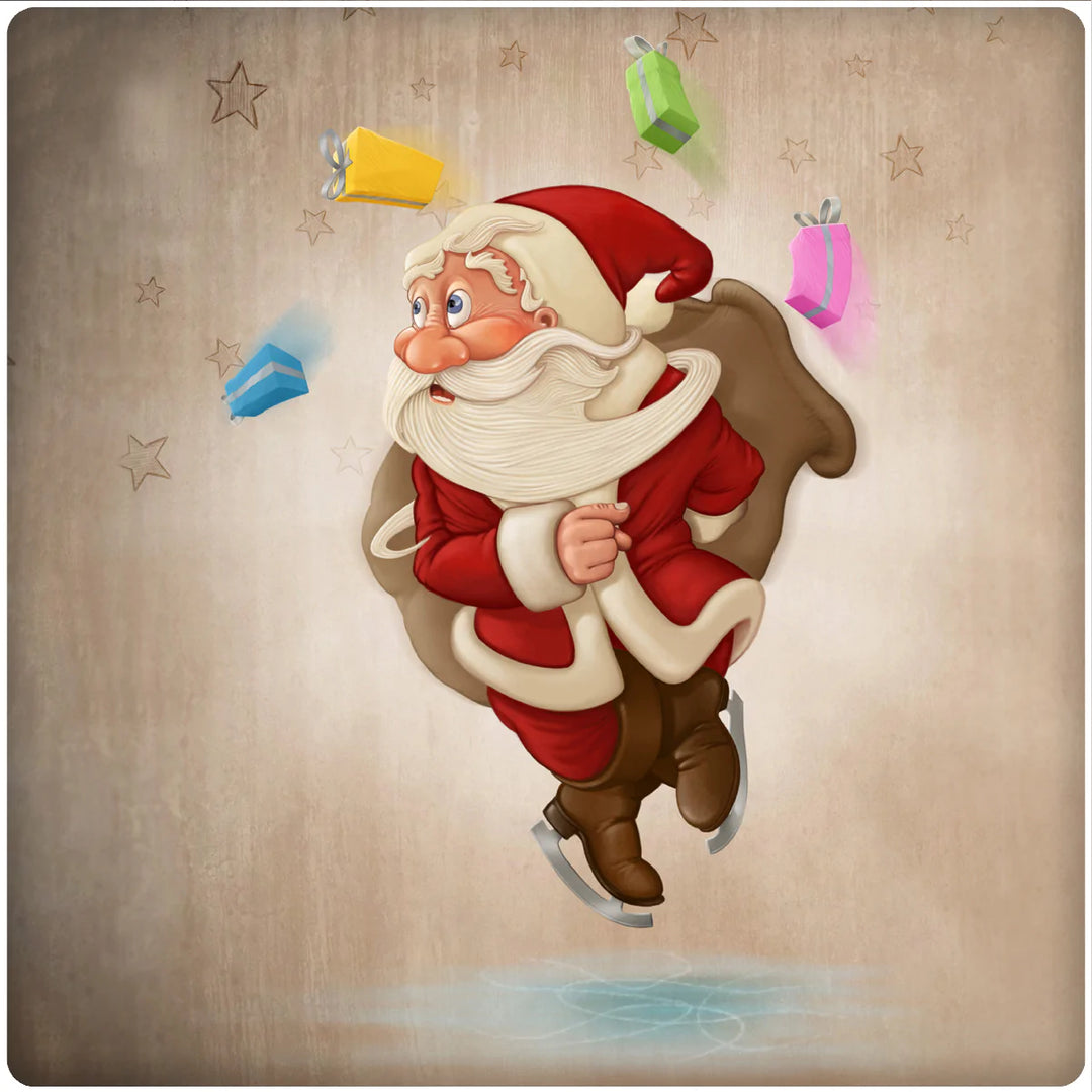4 Inch Square Ceramic Coaster Set, Nostalgic Santa on Ice Skates, 2 Sets of 4, 8 Pieces - Christmas by Krebs Wholesale