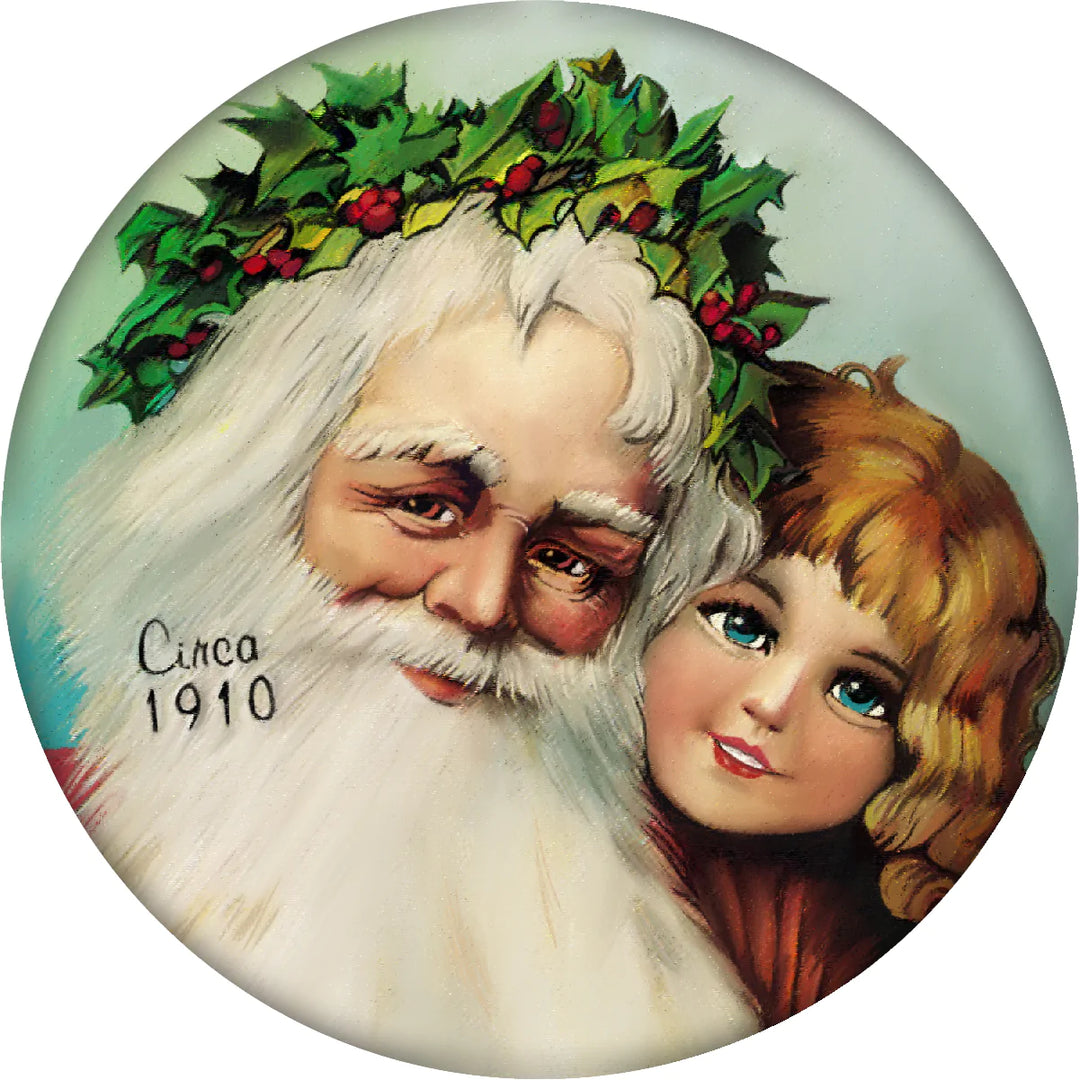 4 Inch Round Ceramic Coaster Set, Historic Santa 1910, 2 Sets of 4, 8 Pieces - Christmas by Krebs Wholesale