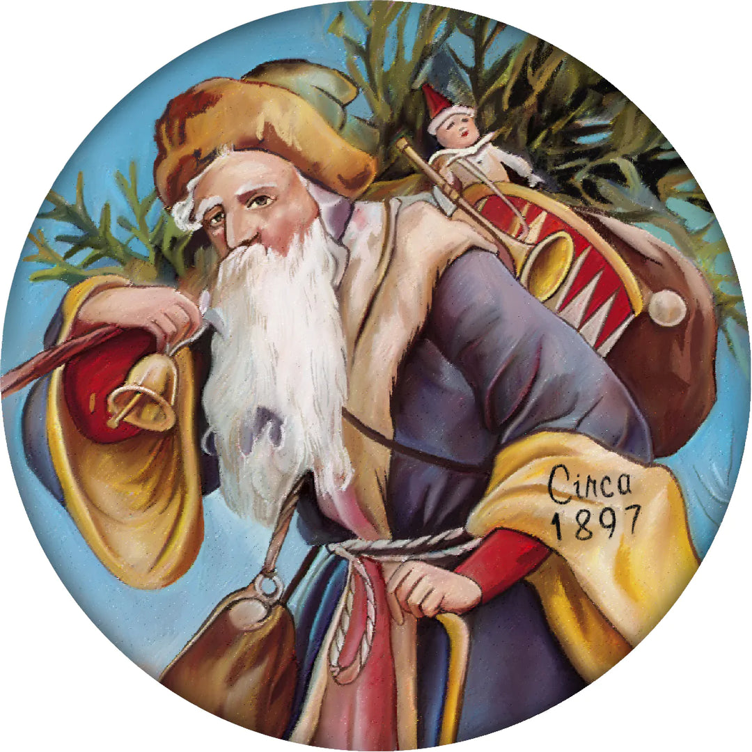 4 Inch Round Ceramic Coaster Set, Historic Santa 1897, 2 Sets of 4, 8 Pieces - Christmas by Krebs Wholesale