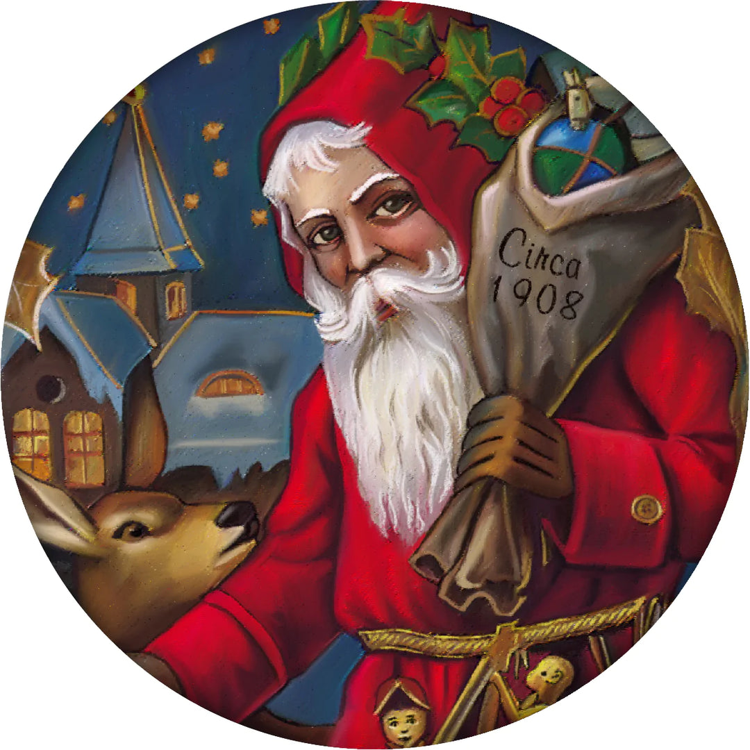 4 Inch Round Ceramic Coaster Set, Historic Santa 1908, 2 Sets of 4, 8 Pieces - Christmas by Krebs Wholesale