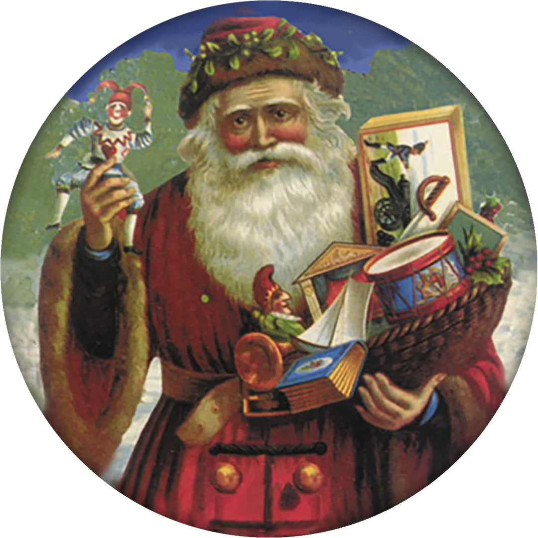 4 Inch Round Ceramic Coaster Set, Historic Santa with Toys, 2 Sets of 4, 8 Pieces - Christmas by Krebs Wholesale