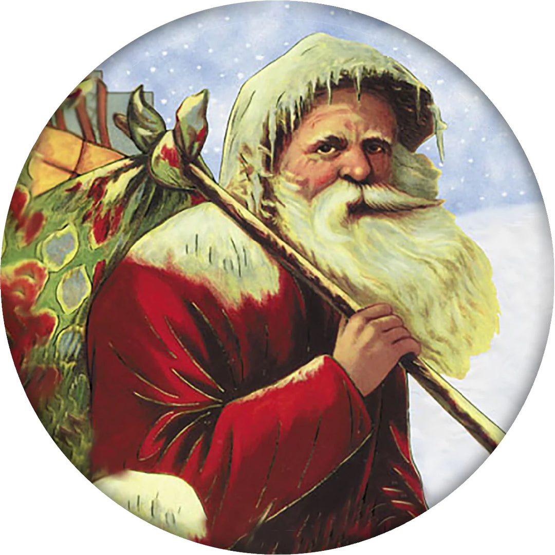 4 Inch Round Ceramic Coaster Set, Historic Santa in Snowstorm, 2 Sets of 4, 8 Pieces - Christmas by Krebs Wholesale