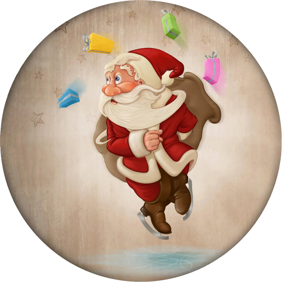 4 Inch Round Ceramic Coaster Set, Nostalgic Santa on Ice Skates, 2 Sets of 4, 8 Pieces - Christmas by Krebs Wholesale