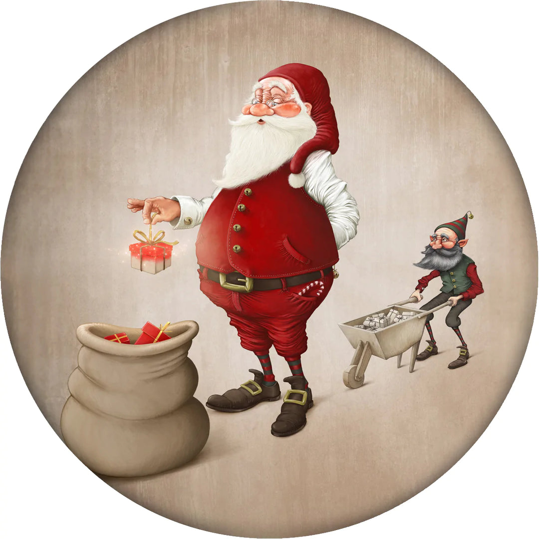 4 Inch Round Ceramic Coaster Set, Nostalgic Santa with Helper, 2 Sets of 4, 8 Pieces - Christmas by Krebs Wholesale