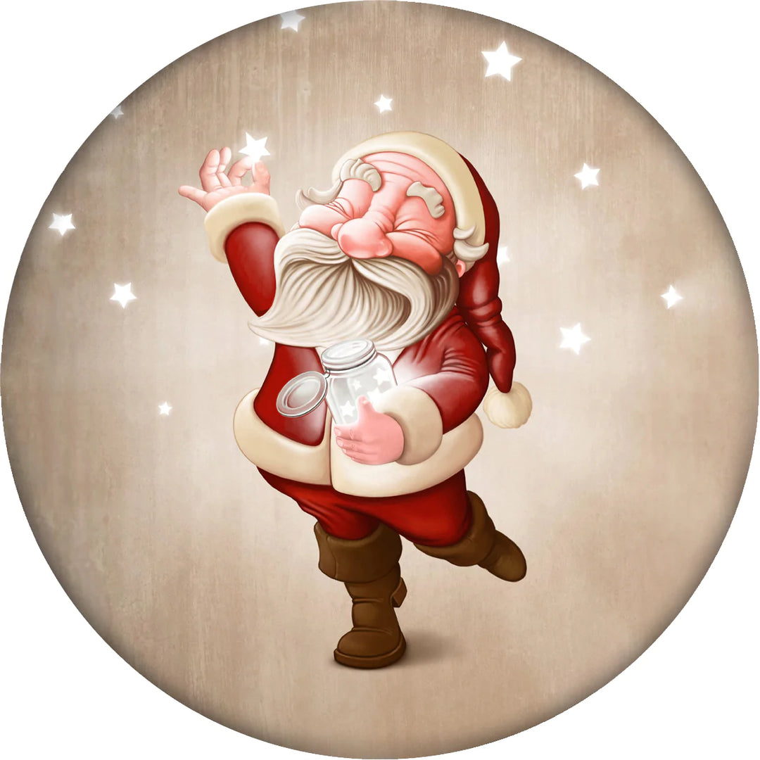 4 Inch Round Ceramic Coaster Set, Nostalgic Santa with Stars, 2 Sets of 4, 8 Pieces - Christmas by Krebs Wholesale