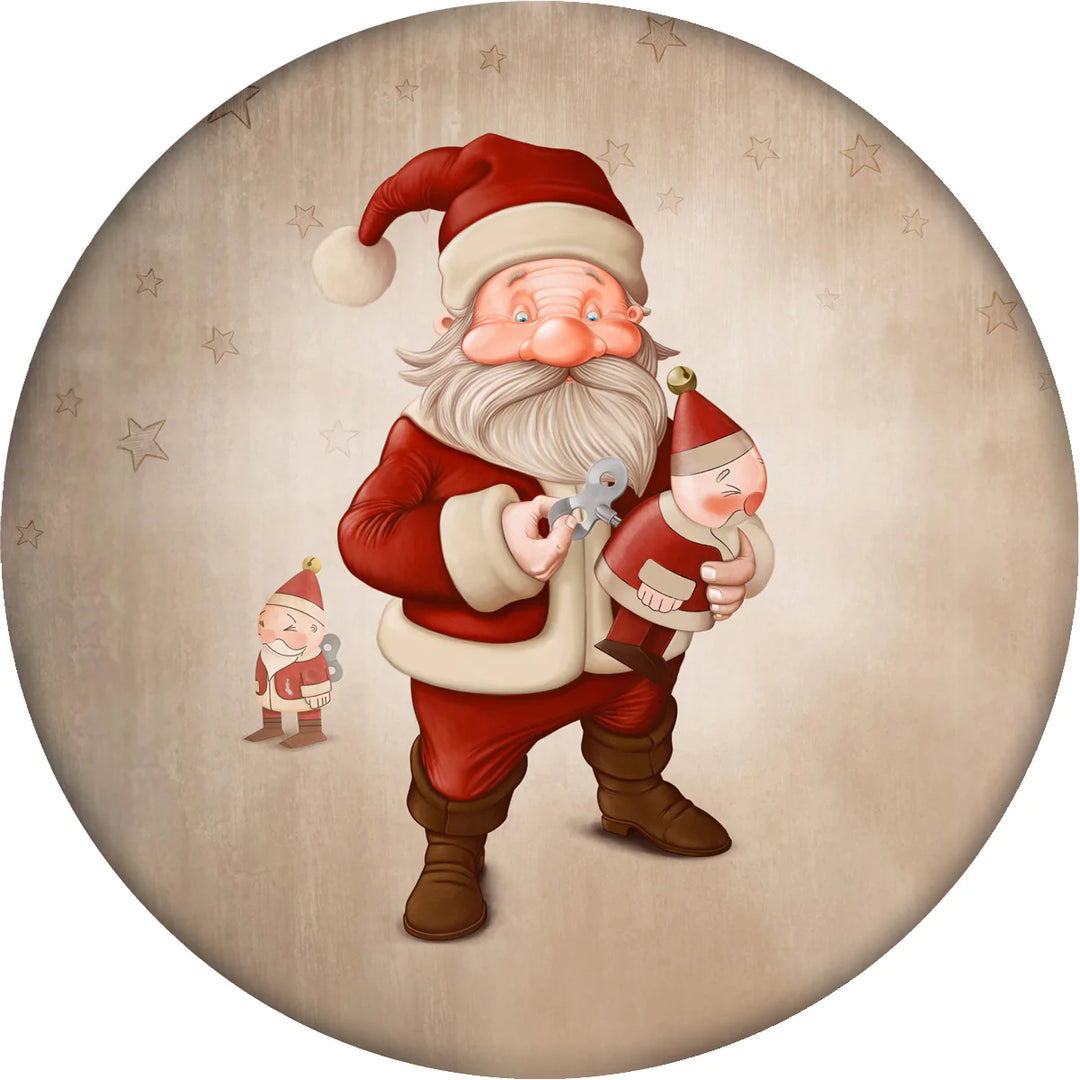 4 Inch Round Ceramic Coaster Set, Nostalgic Santa with Toys, 2 Sets of 4, 8 Pieces - Christmas by Krebs Wholesale