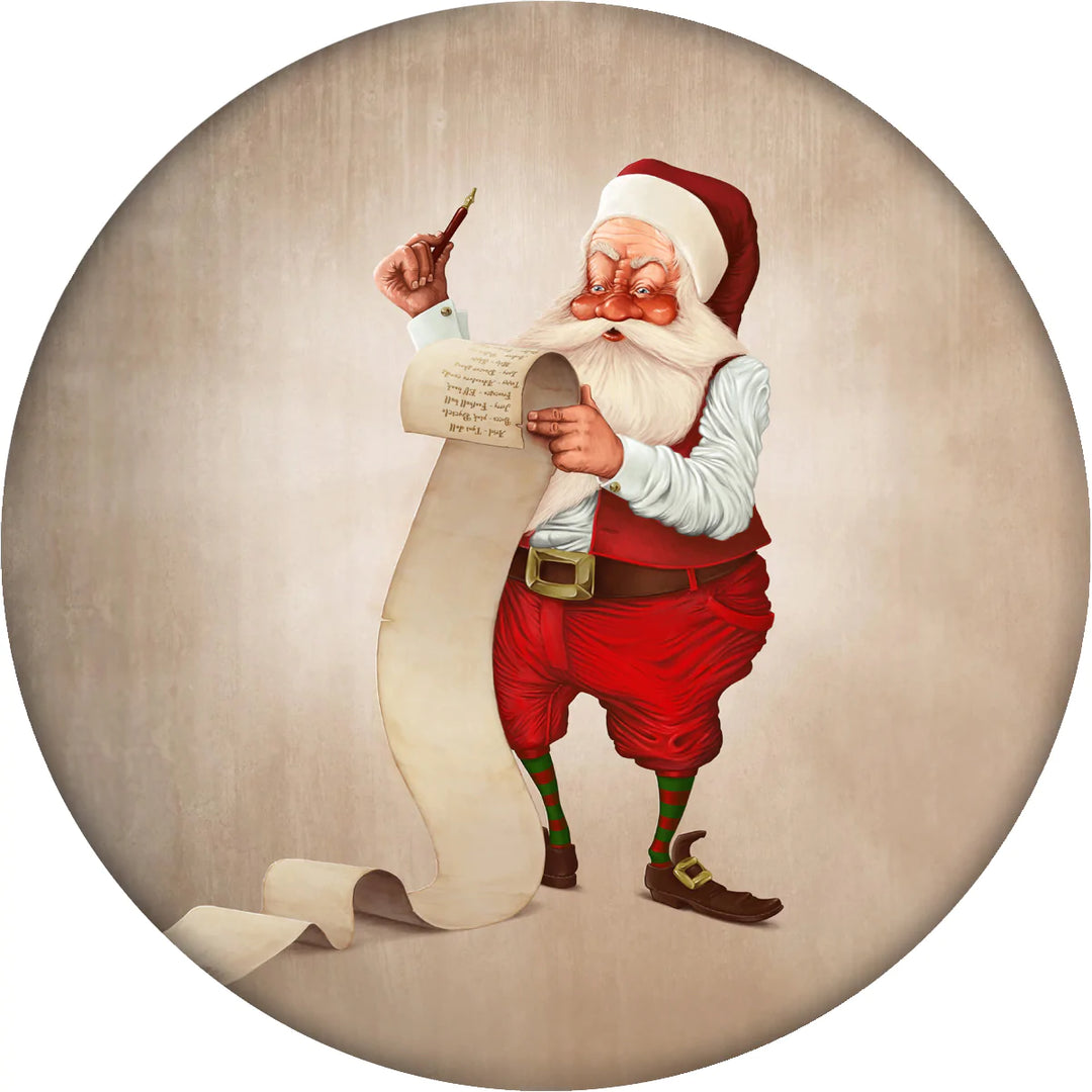 4 Inch Round Ceramic Coaster Set, Nostalgic Santa with Wish List, 2 Sets of 4, 8 Pieces - Christmas by Krebs Wholesale