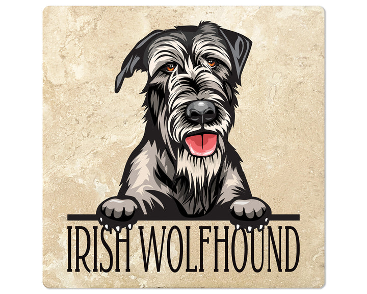[Set of 4] 4" Premium Absorbent Travertine Dog Lovers Square Coaster - Irish Wolfhound