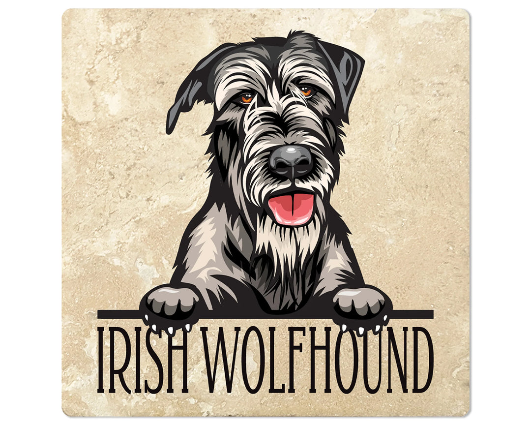 [Set of 4] 4" Square Premium Absorbent Travertine Dog Lover Coasters - Irish Wolfhound - Christmas by Krebs Wholesale