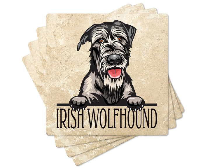 [Set of 4] 4" Premium Absorbent Travertine Dog Lovers Square Coaster - Irish Wolfhound