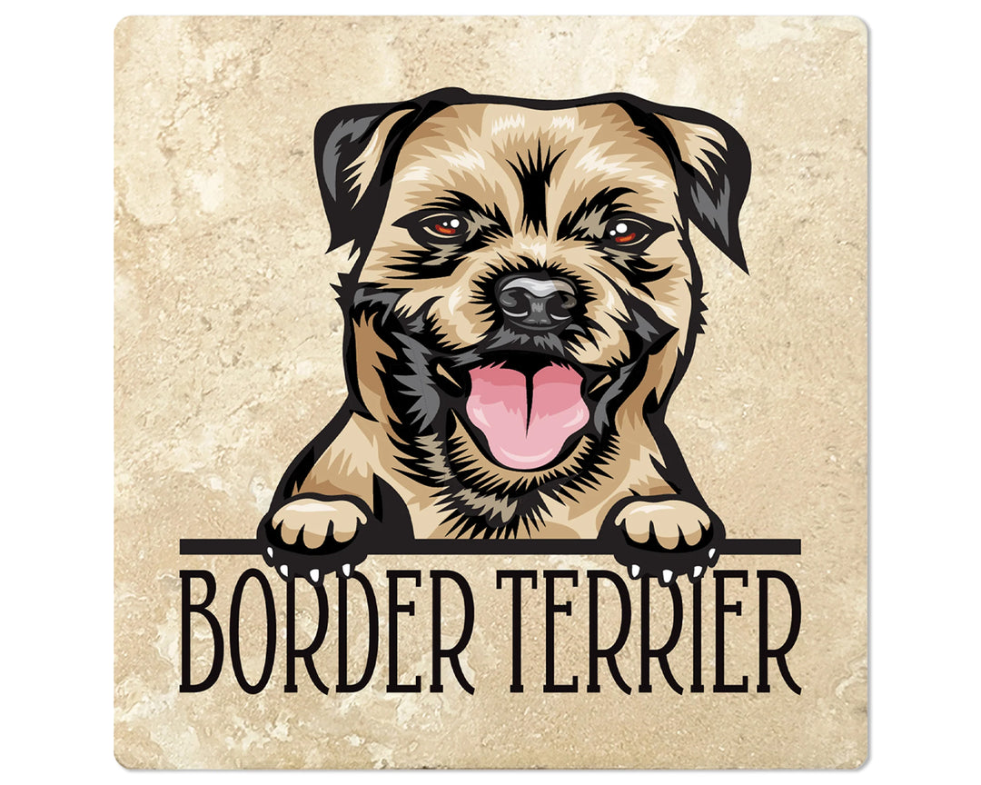 [Set of 4] 4" Square Premium Absorbent Travertine Dog Lover Coasters - Border Terrier - Christmas by Krebs Wholesale