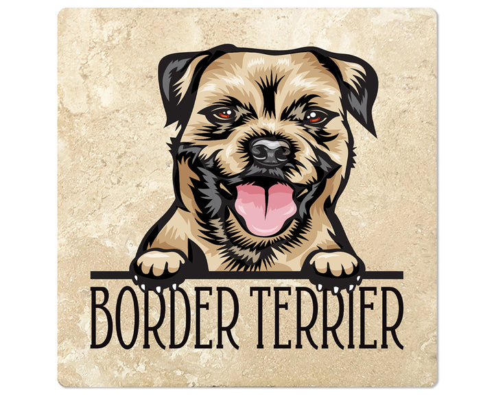 [Set of 4] 4" Premium Absorbent Travertine Dog Lovers Square Coaster - Border Terrier