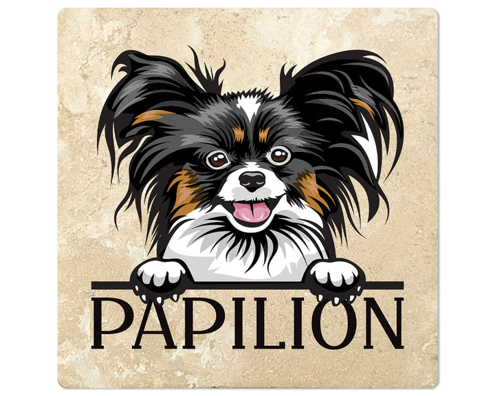 [Set of 4] 4" Premium Absorbent Travertine Dog Lovers Square Coaster - Papilion