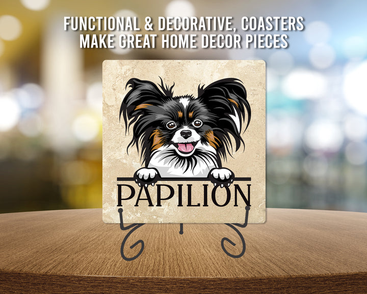 [Set of 4] 4" Premium Absorbent Travertine Dog Lovers Square Coaster - Papilion