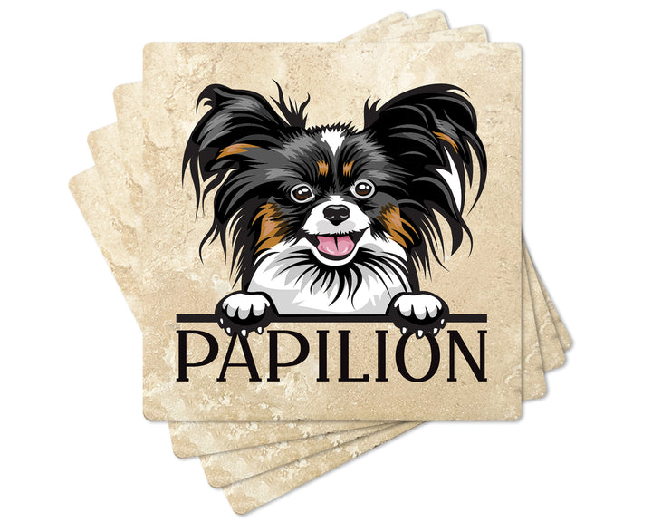 [Set of 4] 4" Premium Absorbent Travertine Dog Lovers Square Coaster - Papilion