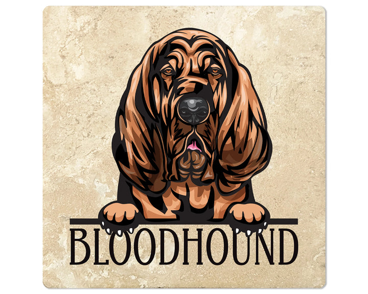 [Set of 4] 4" Square Premium Absorbent Travertine Dog Lover Coasters - Bloodhound - Christmas by Krebs Wholesale