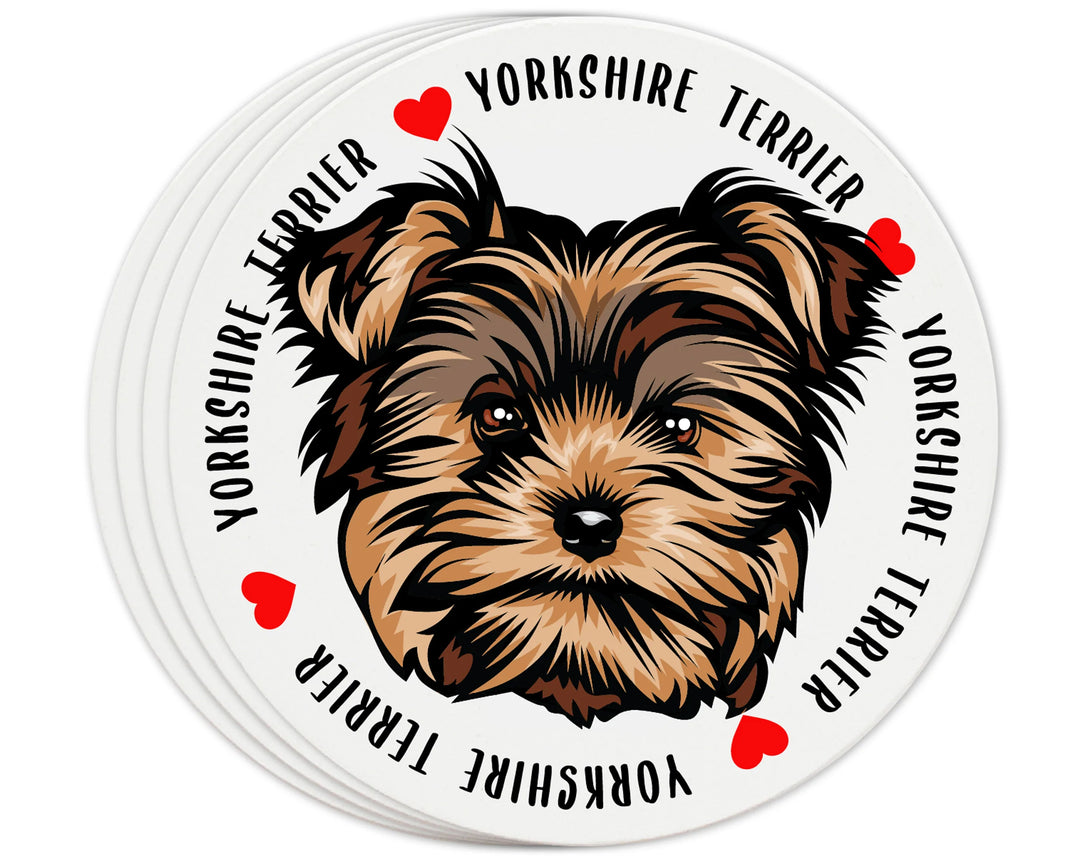 [Set of 4] 4 inch Round Premium Absorbent Ceramic Dog Lover Coasters - Yorkshire Terrier - Christmas by Krebs Wholesale