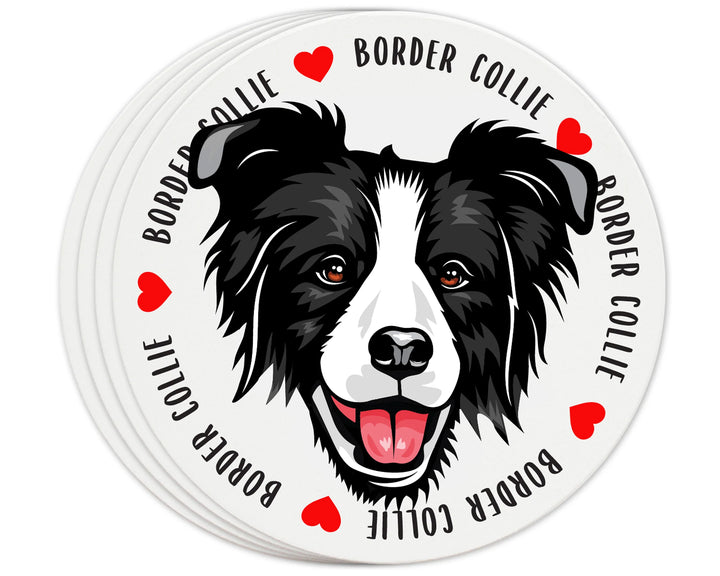 [Set of 4] 4 inch Round Premium Absorbent Ceramic Dog Lover Coasters - Border Collie - Christmas by Krebs Wholesale