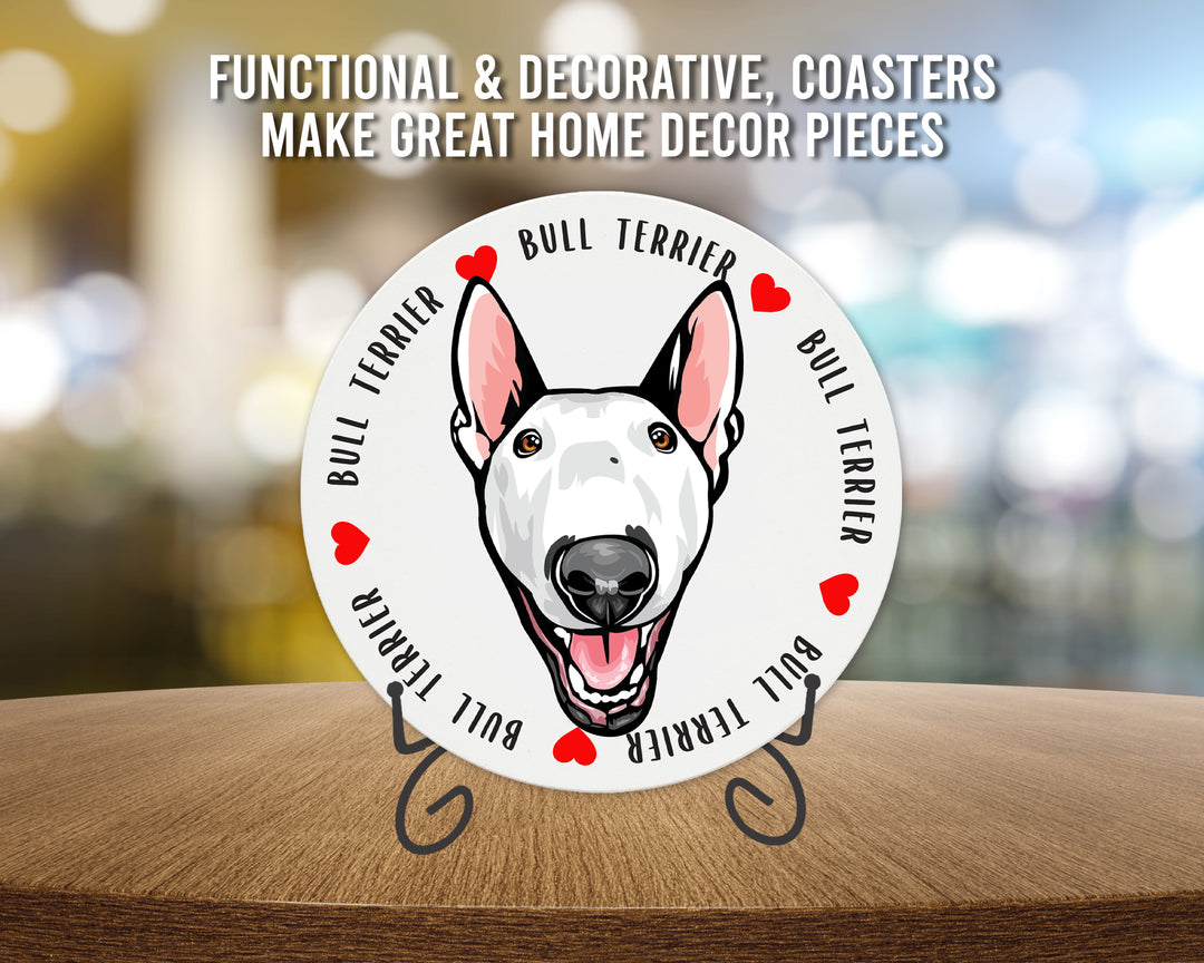 [Set of 4] 4" Premium Absorbent Ceramic Dog Lovers Round Coaster - Bull Terrier
