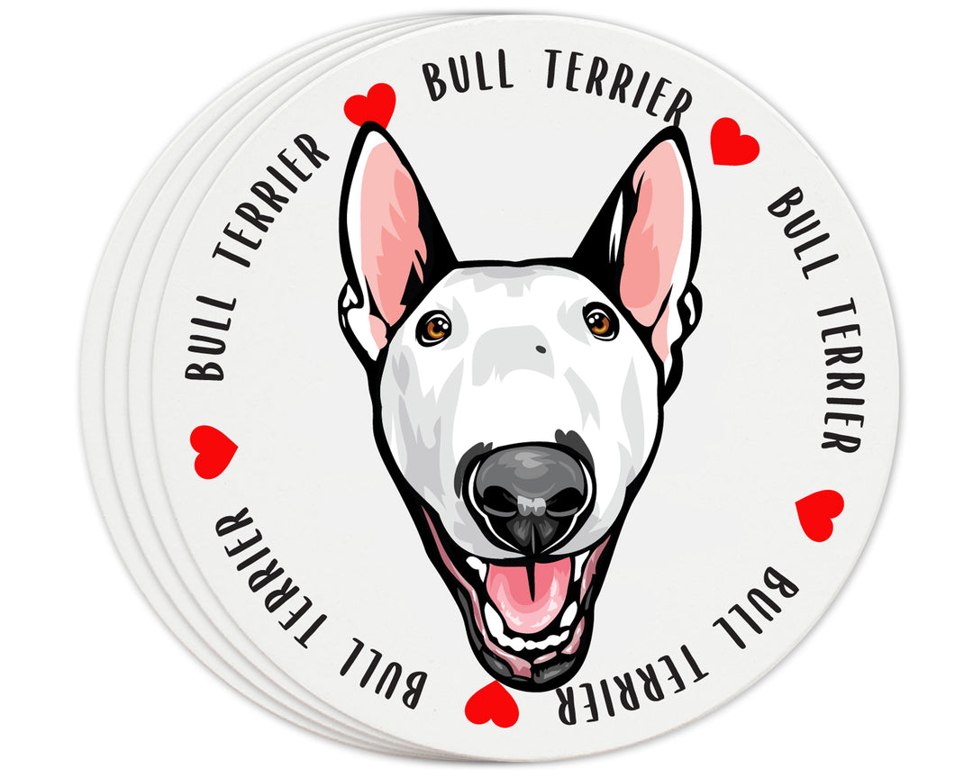 [Set of 4] 4" Premium Absorbent Ceramic Dog Lovers Round Coaster - Bull Terrier