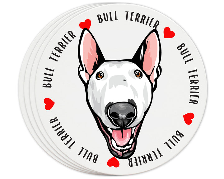 [Set of 4] 4" Premium Absorbent Ceramic Dog Lovers Round Coaster - Bull Terrier