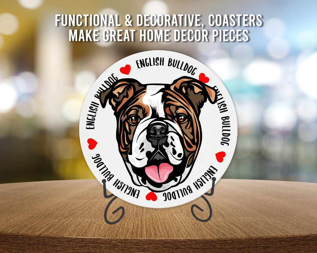 [Set of 4] 4" Premium Absorbent Ceramic Dog Lovers Round Coaster - English Bulldog