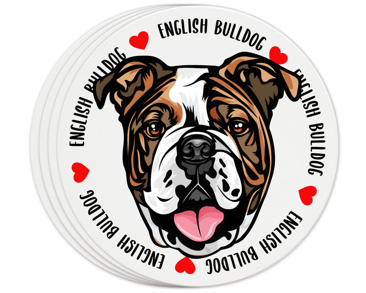 [Set of 4] 4" Premium Absorbent Ceramic Dog Lovers Round Coaster - English Bulldog
