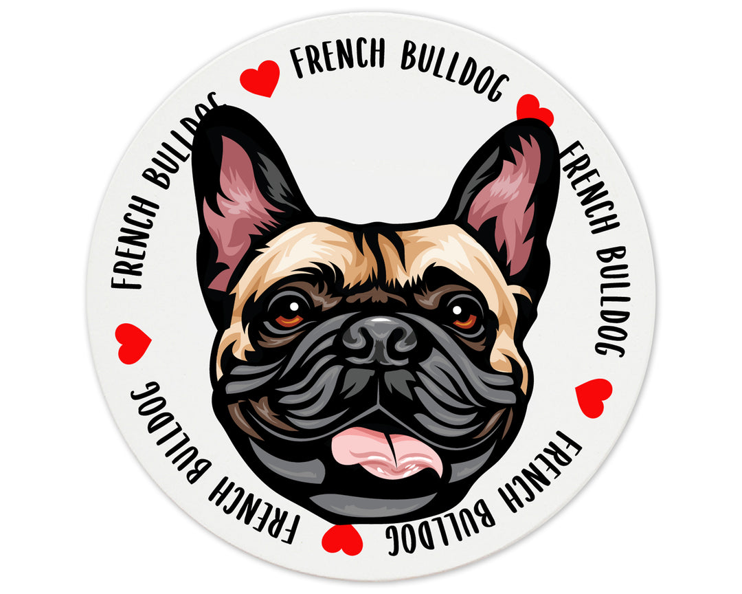 [Set of 4] 4" Premium Absorbent Ceramic Dog Lovers Round Coaster - French Bulldog