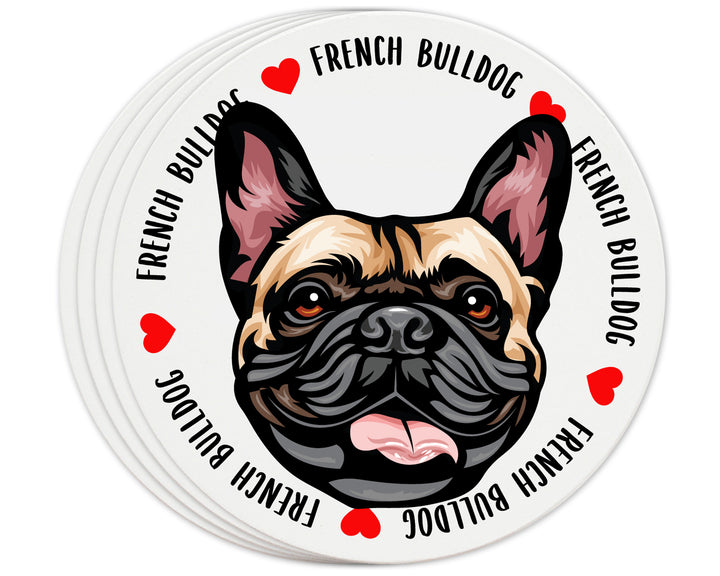 [Set of 4] 4" Premium Absorbent Ceramic Dog Lovers Round Coaster - French Bulldog