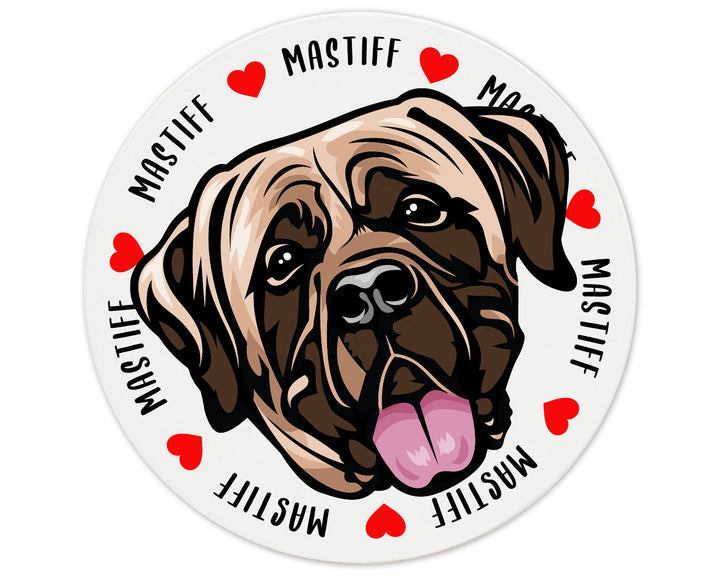 [Set of 4] 4" Premium Absorbent Ceramic Dog Lovers Round Coaster - Mastiff