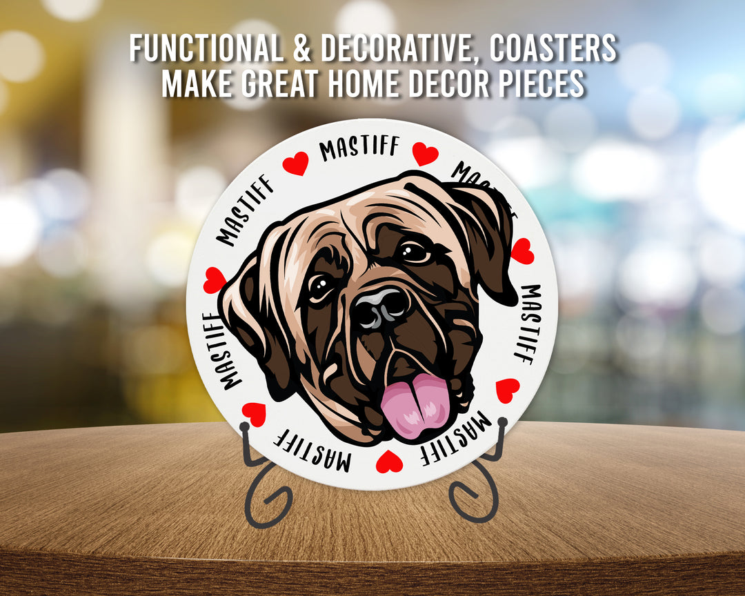 [Set of 4] 4" Premium Absorbent Ceramic Dog Lovers Round Coaster - Mastiff