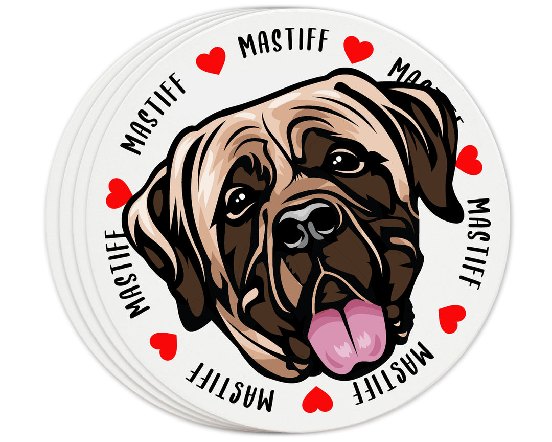 [Set of 4] 4" Premium Absorbent Ceramic Dog Lovers Round Coaster - Mastiff